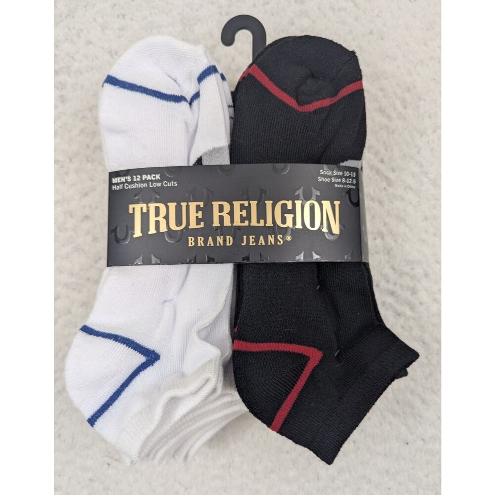 True Religion Brand Jeans 12 Pack Mens Socks Half Cushion Low Cuts Sz 10-13
